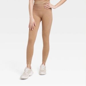 JoyLab Ribbed High-Waist Leggings in Camel Brown
